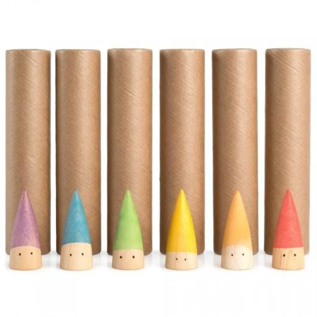 Grapat 6 houten baby sticks in kartonnen buisjes - 6 kleuren - Best