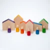 Grapat 6 houten Nins en 6 huisjes - 6 kleuren - Hot