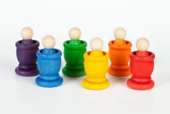 Grapat 6 houten nins, kommetjes en munten - Best