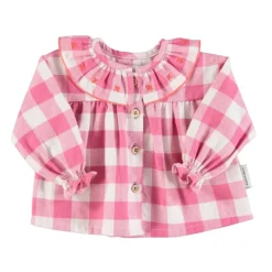 Piupiuchick Baby blouse met geborduurd kraagje - checkered pink - New
