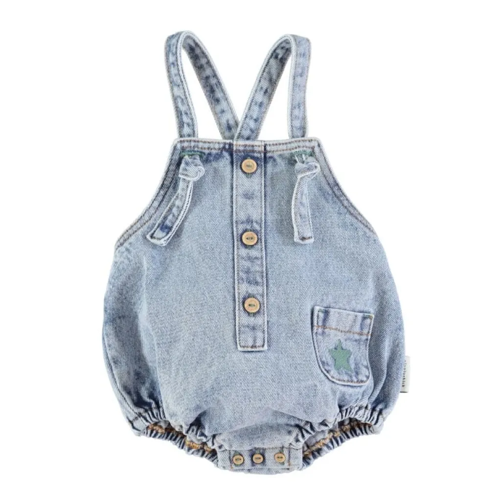 Piupiuchick Baby romper - Washed light blue denim -