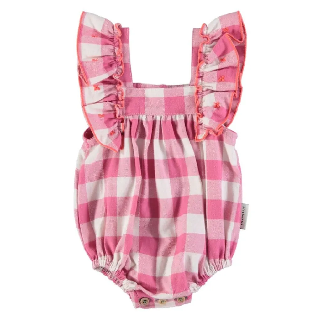 Piupiuchick Baby romper met ruches - Checkered pink - Best
