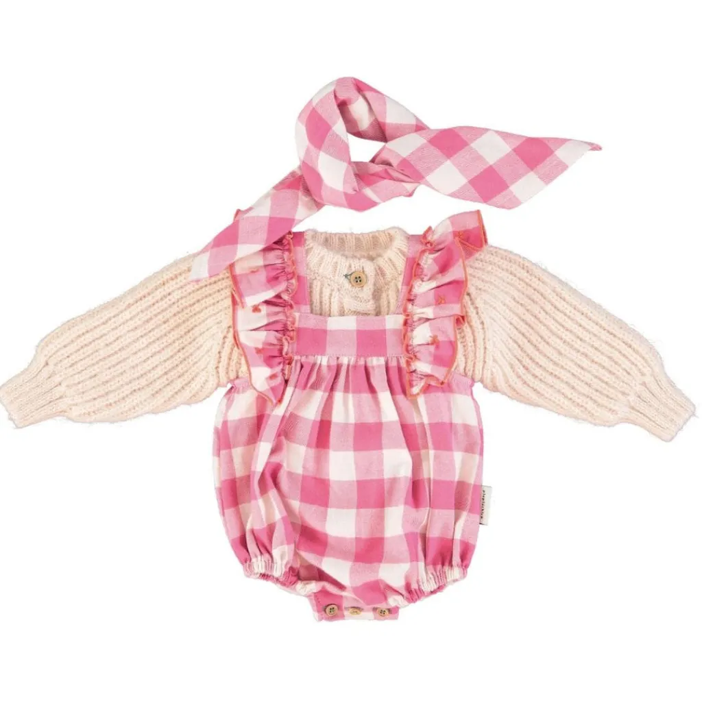 Piupiuchick Baby romper met ruches - Checkered pink - Best