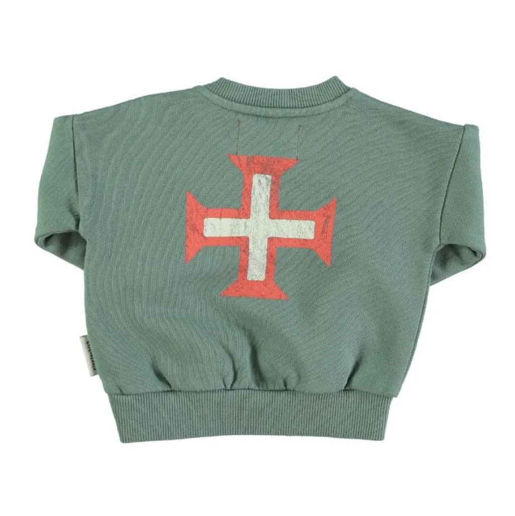 Piupiuchick Baby sweater Red Cross - groen - Outlet