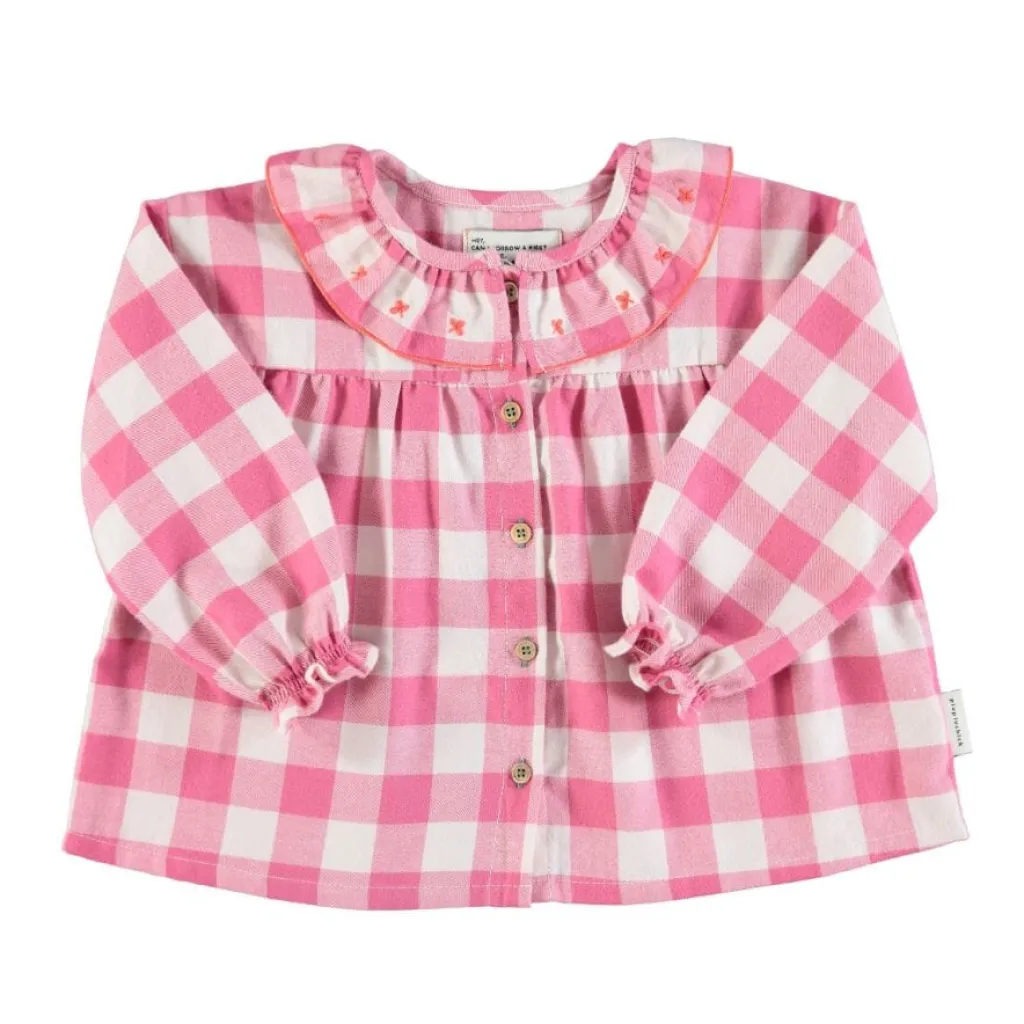 Piupiuchick Blouse met geborduurd kraagje - checkered pink - Hot