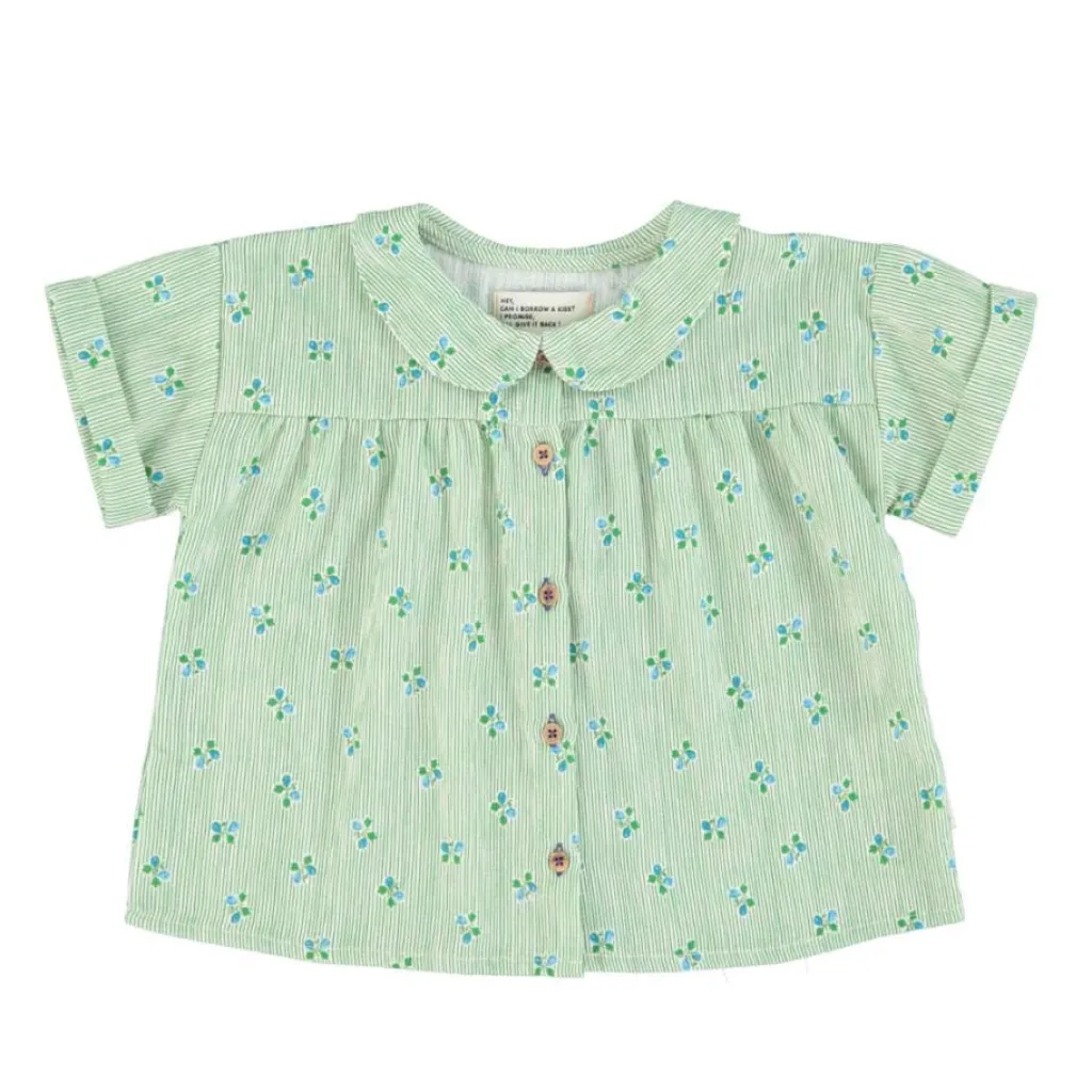 Piupiuchick Blouse met Peter Pankraagje - groen met bloemetjes - Hot