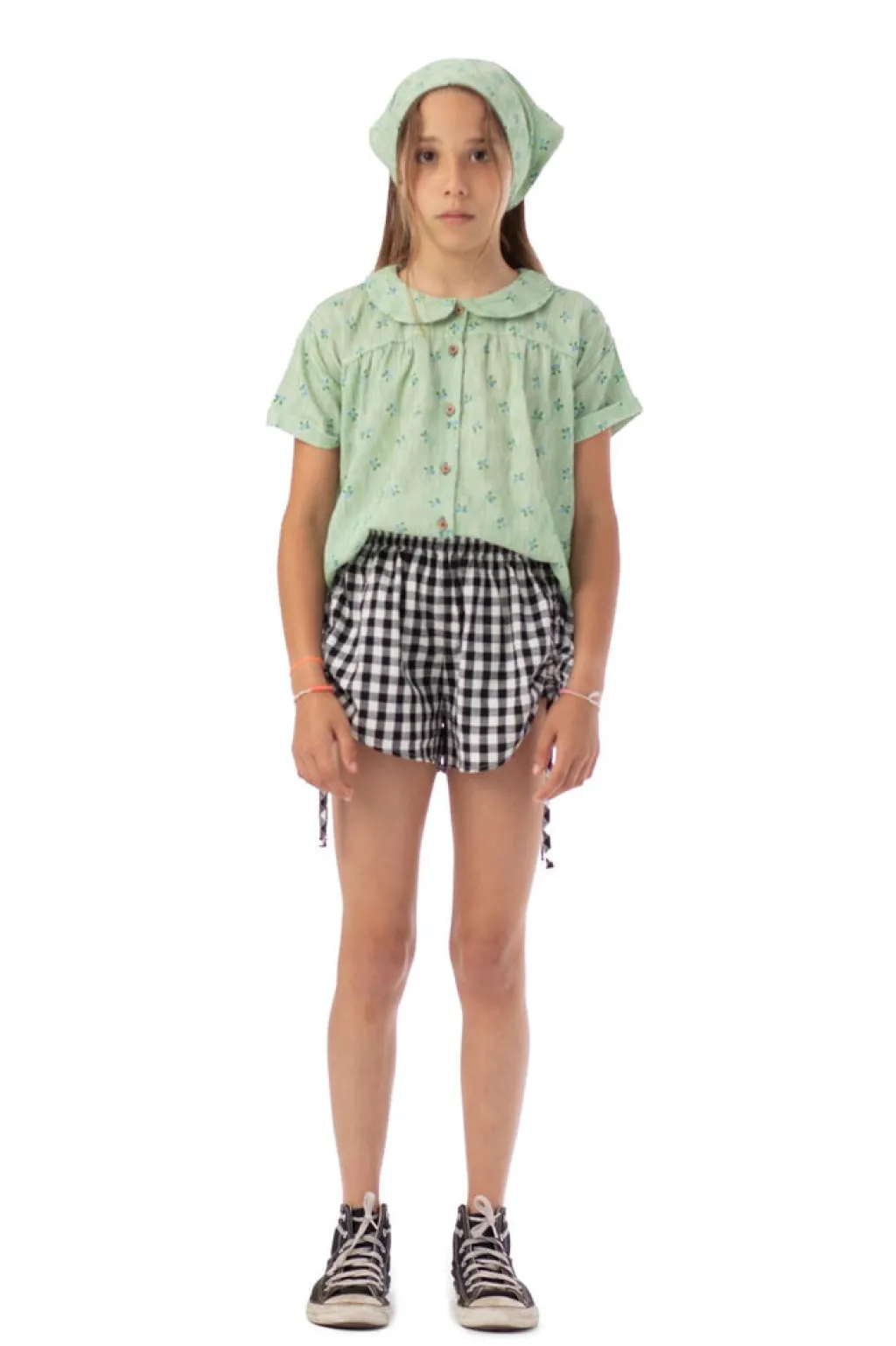 Piupiuchick Blouse met Peter Pankraagje - groen met bloemetjes - Hot
