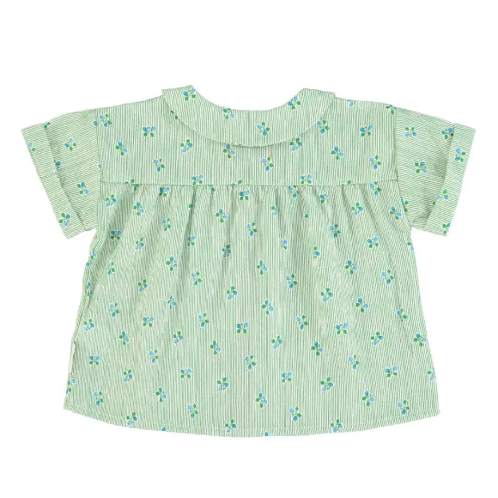 Piupiuchick Blouse met Peter Pankraagje - groen met bloemetjes - Hot