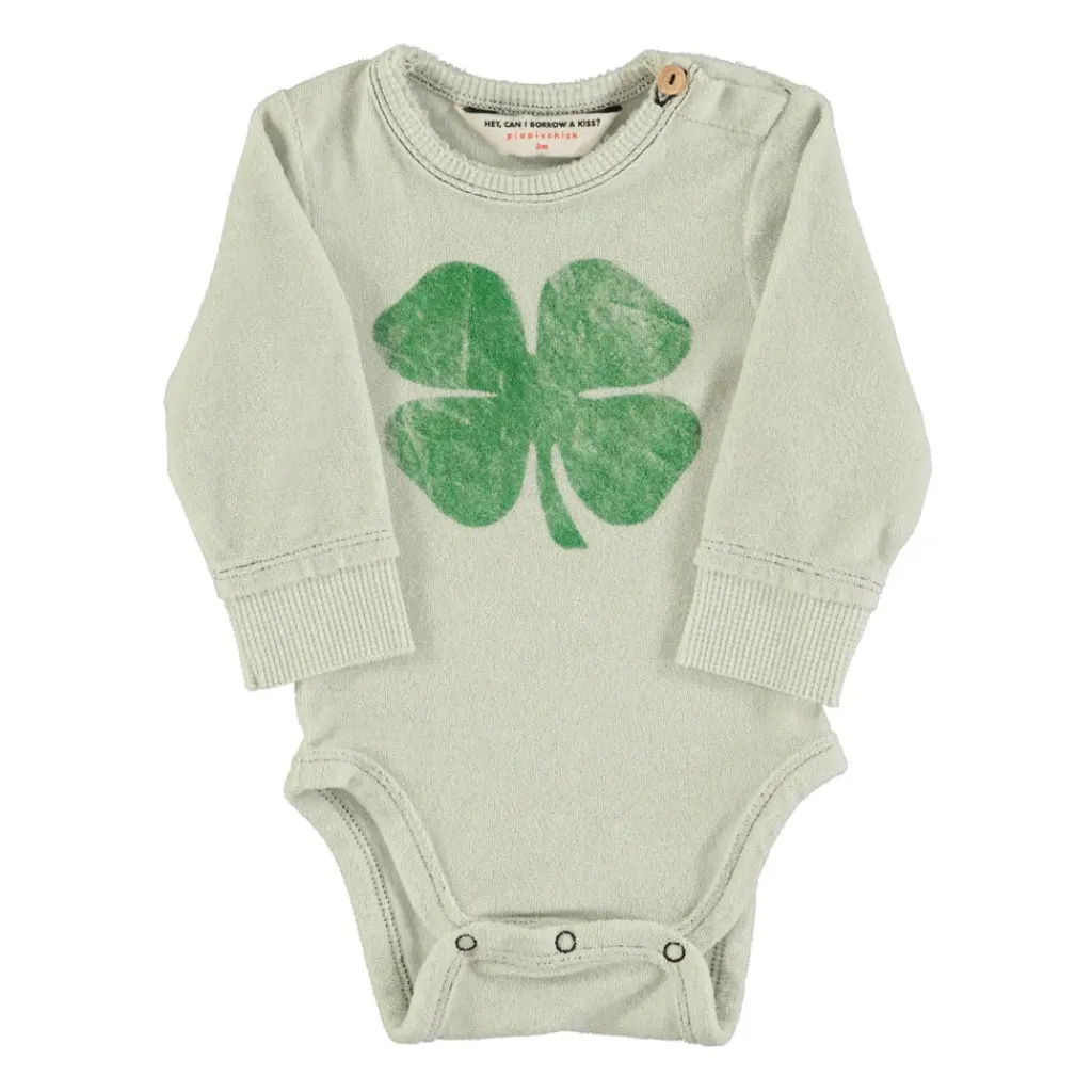 Piupiuchick Body met lange mouwen - Grijs met klaverprint - Online