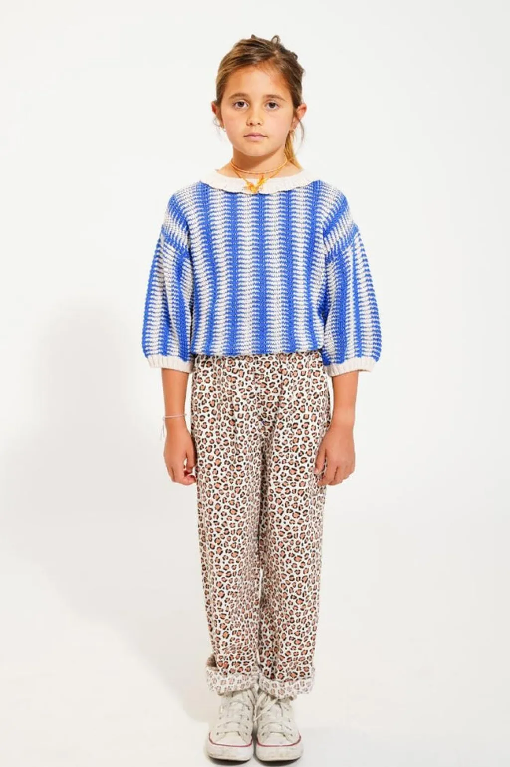 Piupiuchick Broek - ecru met luipaardprint - Discount