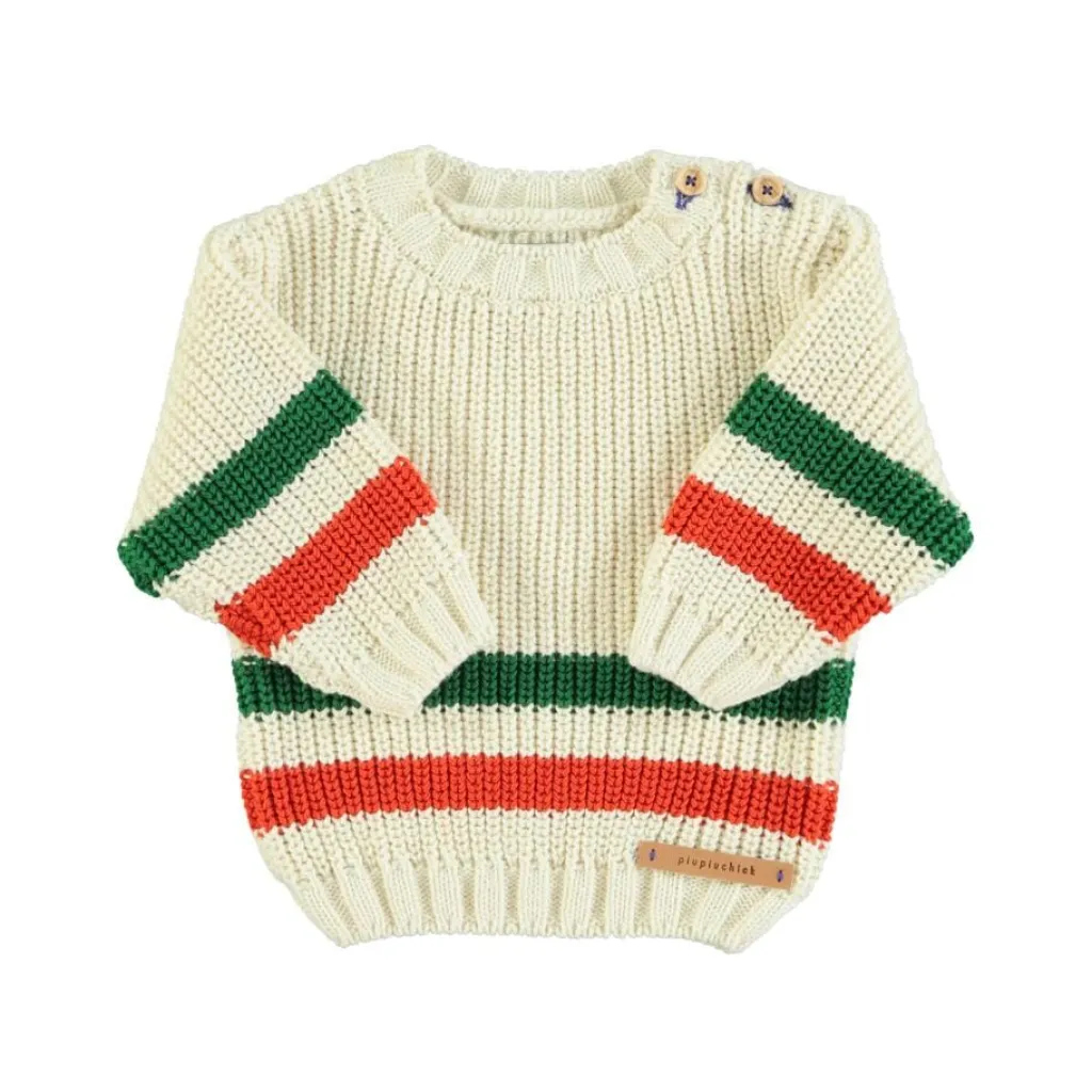Piupiuchick Gebreide sweater - ecru met multicolor streepjes - Sale