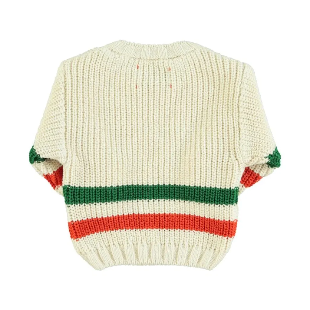 Piupiuchick Gebreide sweater - ecru met multicolor streepjes - Sale