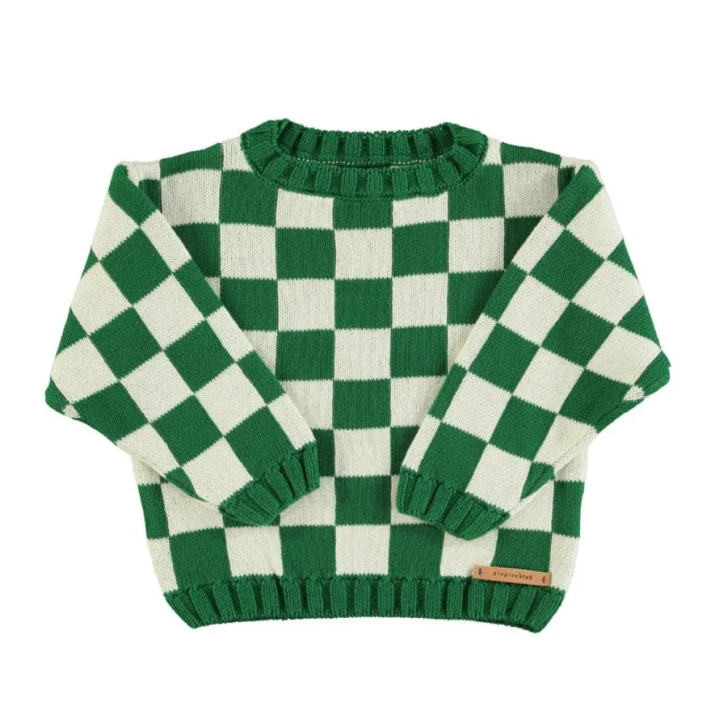 Piupiuchick Gebreide sweater - ecru met groen geblokt - New