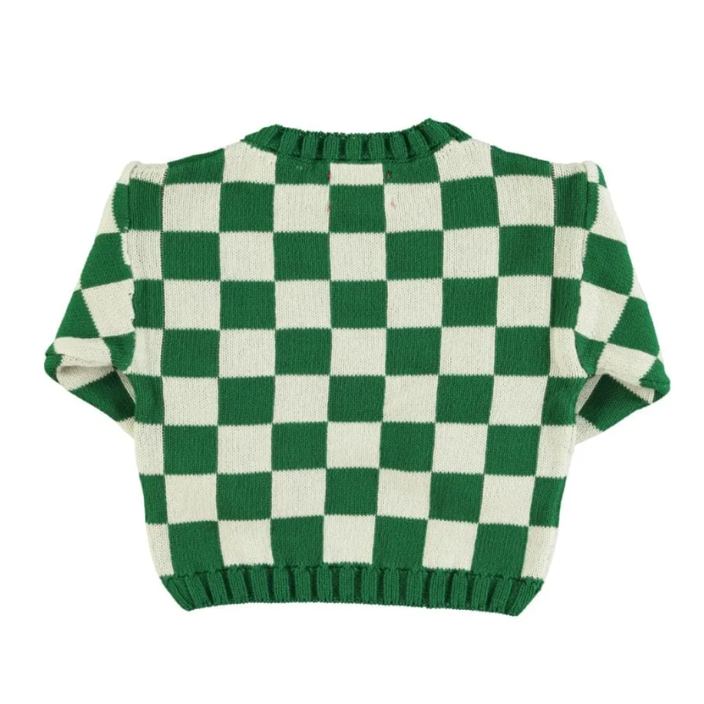 Piupiuchick Gebreide sweater - ecru met groen geblokt - New