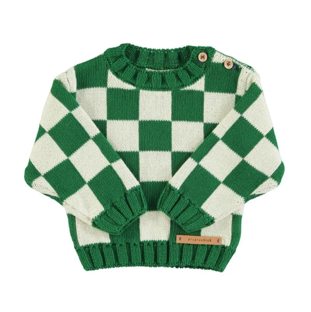 Piupiuchick Gebreide sweater - ecru met groen geblokt - New