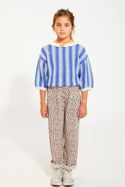Piupiuchick Gebreide top met kraagje - ecru & blauw - Best