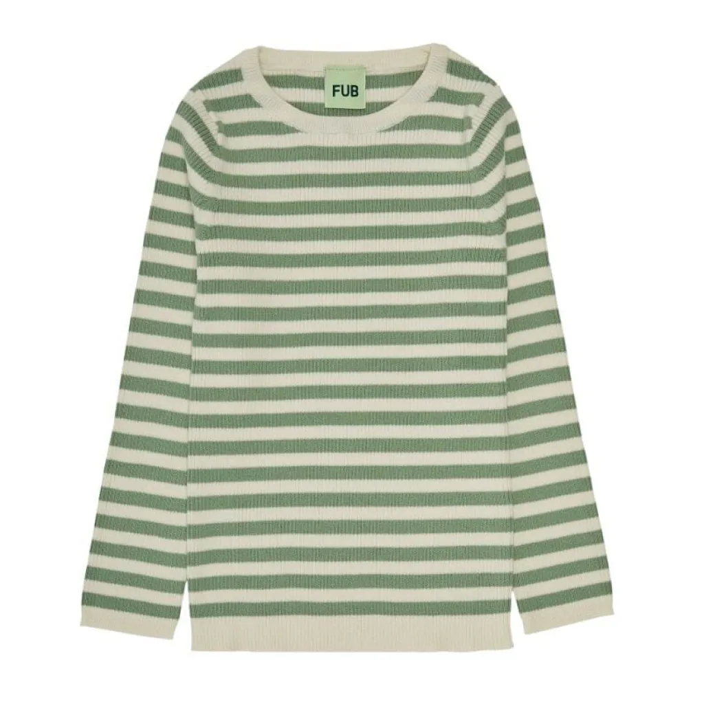 FUB Gestreepte ribtop - Ecru / Leaf - Sale