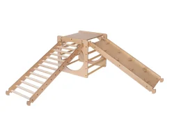 KateHaa Houten klimrek kubus met ladder en klimhelling/glijbaan - Natural - Discount