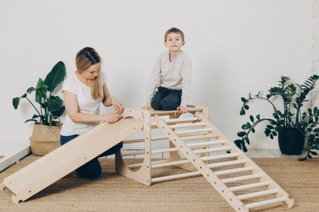 KateHaa Houten klimrek kubus met ladder en klimhelling/glijbaan - Natural - Discount