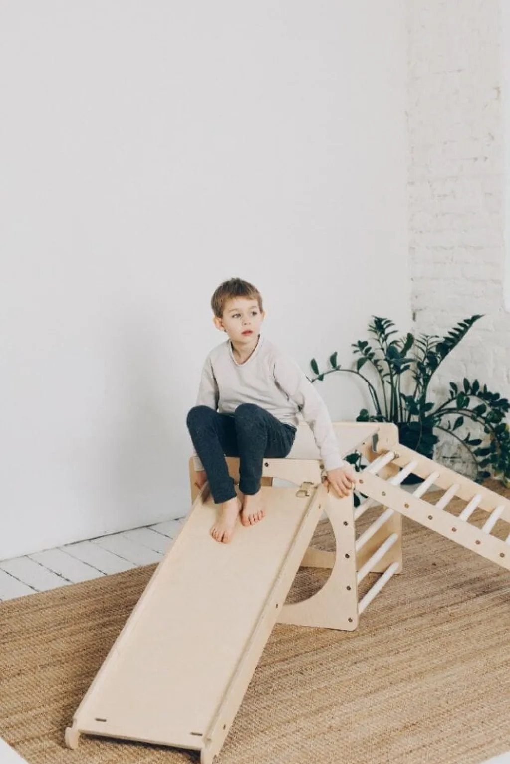 KateHaa Houten klimrek kubus met ladder en klimhelling/glijbaan - Natural - Discount