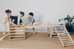 KateHaa Houten klimrek kubus met ladder en klimhelling/glijbaan - Natural - Discount