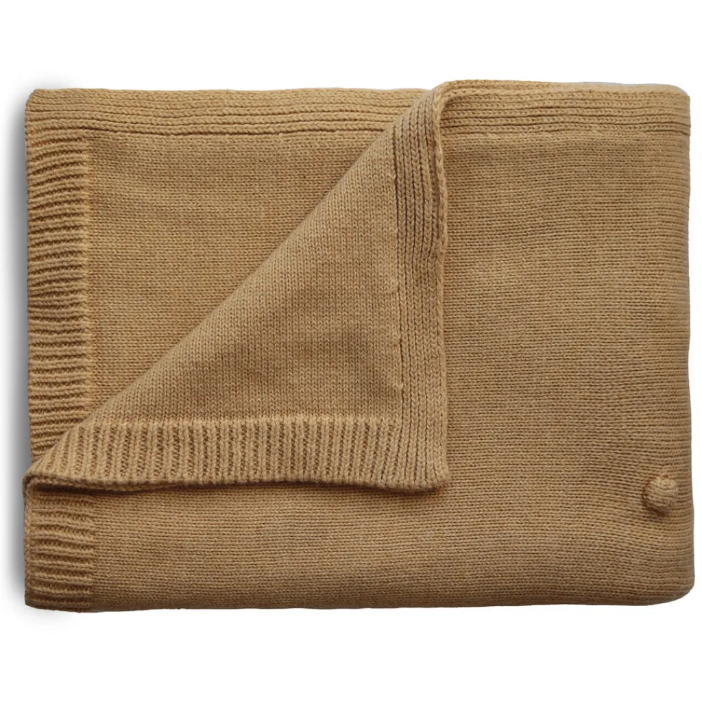 Mushie Knit dekentje dots - mustard melange - Online