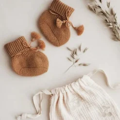 Gentil Coquelicot Knitted baby booties - Noisette - Outlet