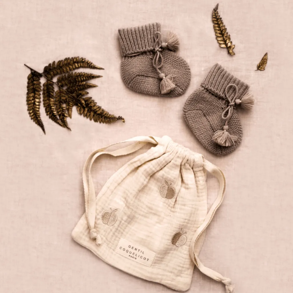 Gentil Coquelicot Knitted baby booties - Taupe - Discount