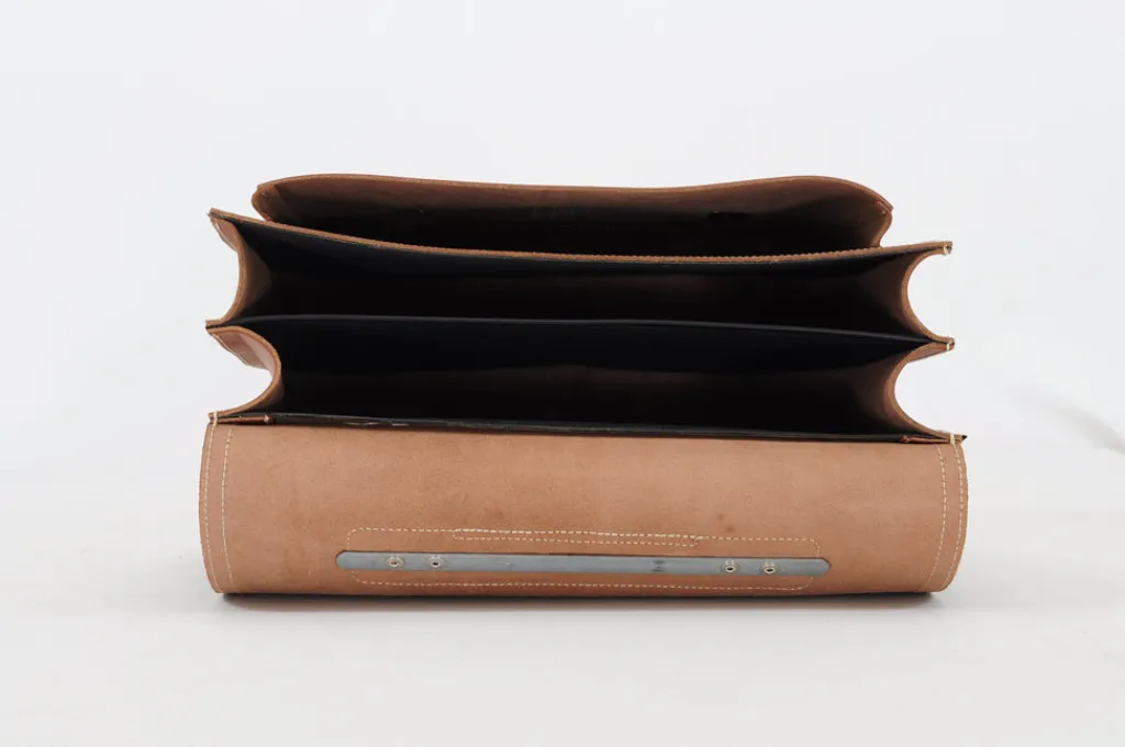 Own Stuff Lederen boekentas met gespen - Chestnut bruin -