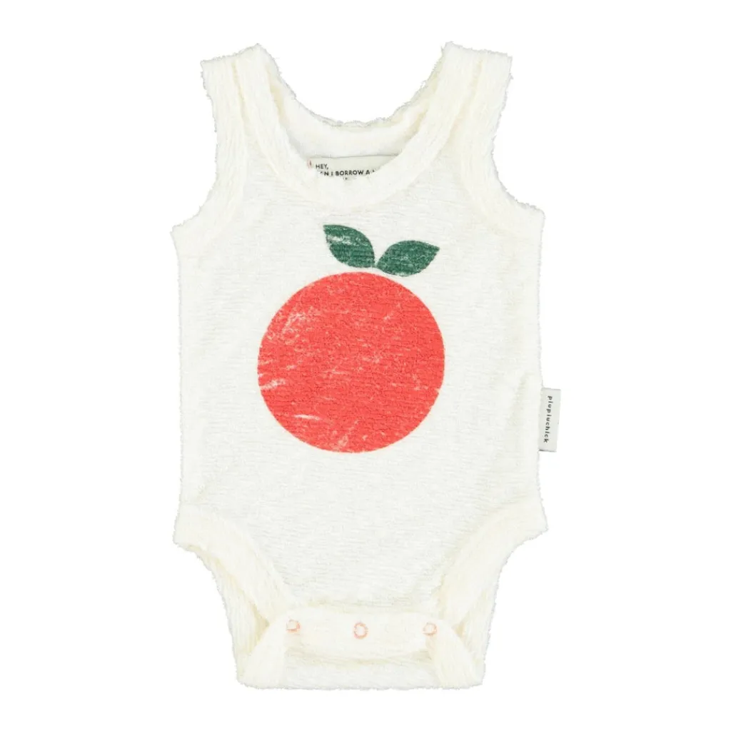 Piupiuchick Romper zonder mouwen - Ecru met appel -