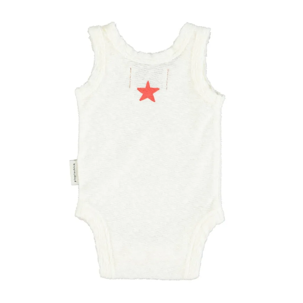 Piupiuchick Romper zonder mouwen - Ecru met appel -