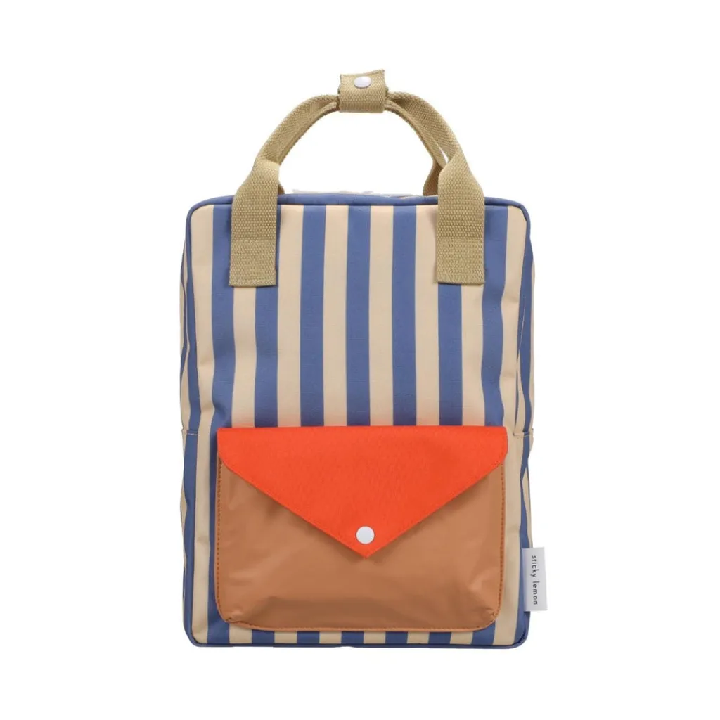 Sticky Lemon Rugzak medium - Wonders Envelope Stripes Blue whale + Sandy yellow - Sale