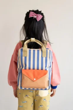 Sticky Lemon Rugzak medium - Wonders Envelope Stripes Blue whale + Sandy yellow - Sale