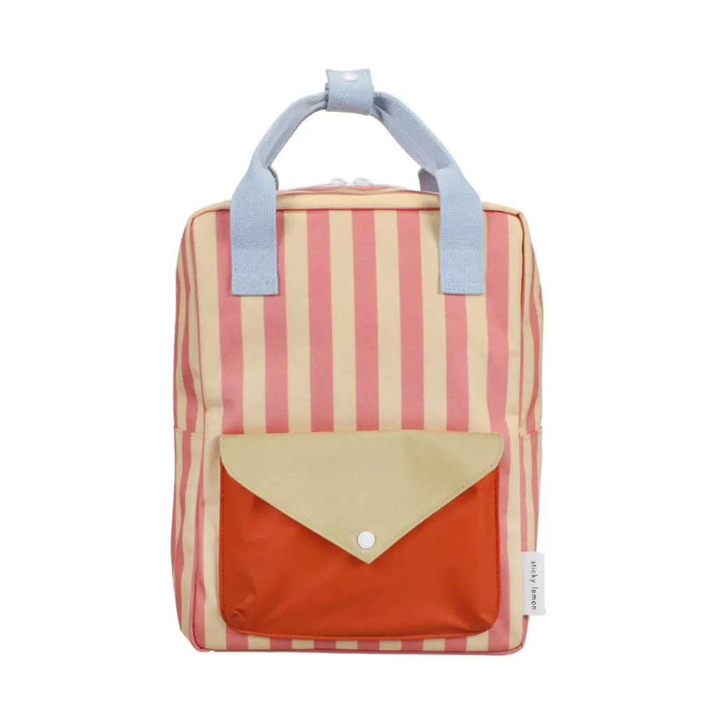 Sticky Lemon Rugzak medium - Wonders Envelope Stripes Coral Pink + Sandy yellow - Sale