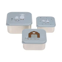 Lässig Snackdoosjes stainless steel - set van 3 - Tiny Farmer - Blue - Clearance