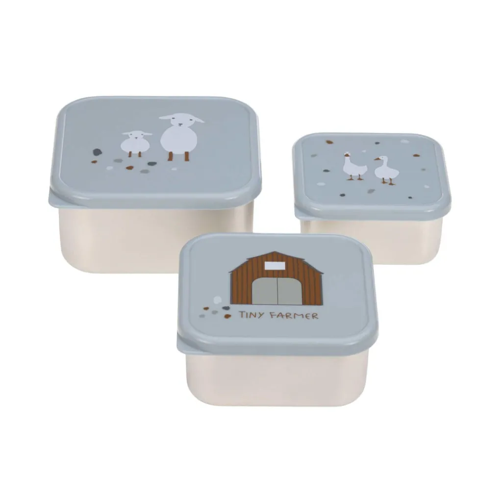 Lässig Snackdoosjes stainless steel - set van 3 - Tiny Farmer - Blue - Clearance