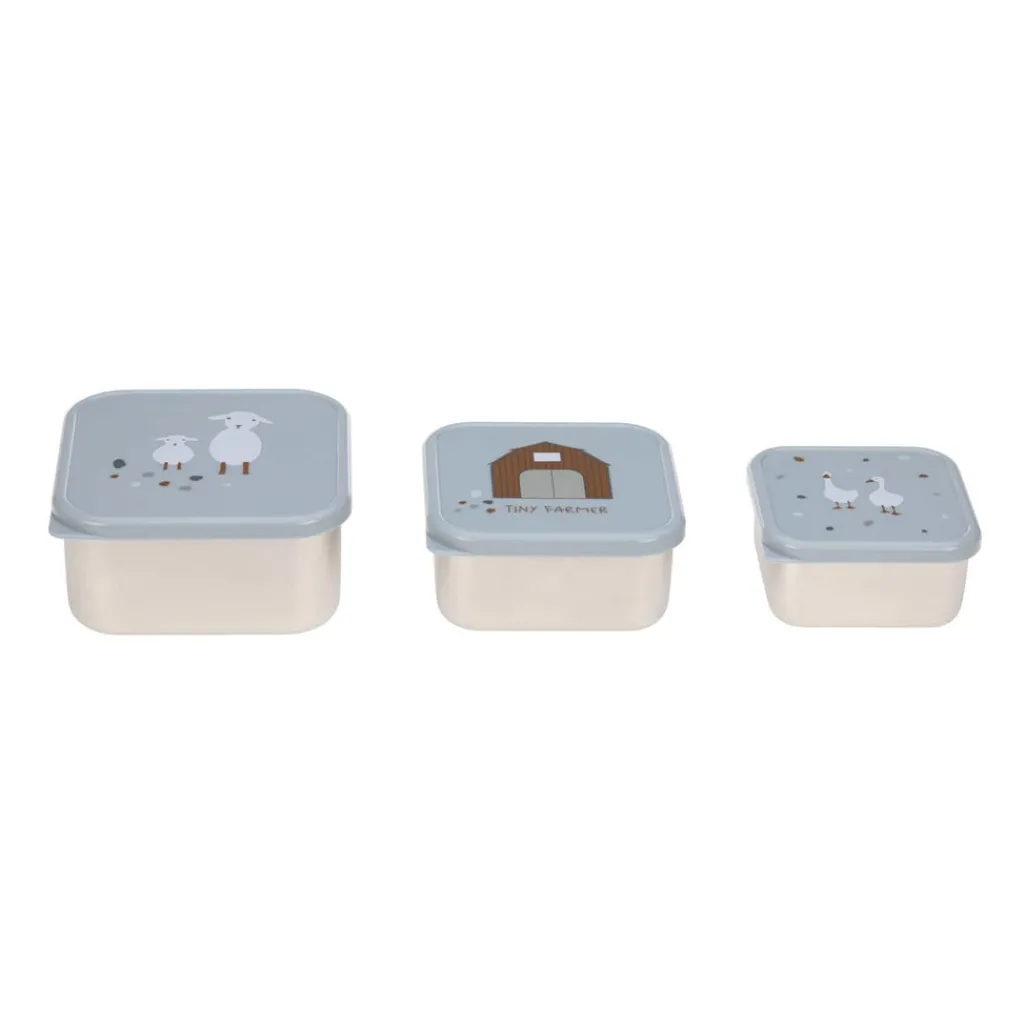 Lässig Snackdoosjes stainless steel - set van 3 - Tiny Farmer - Blue - Clearance
