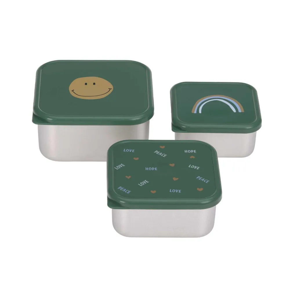 Lässig Snackdoosjes stainless steel - set van 3 - Happy Rascals - Smile Green - Best