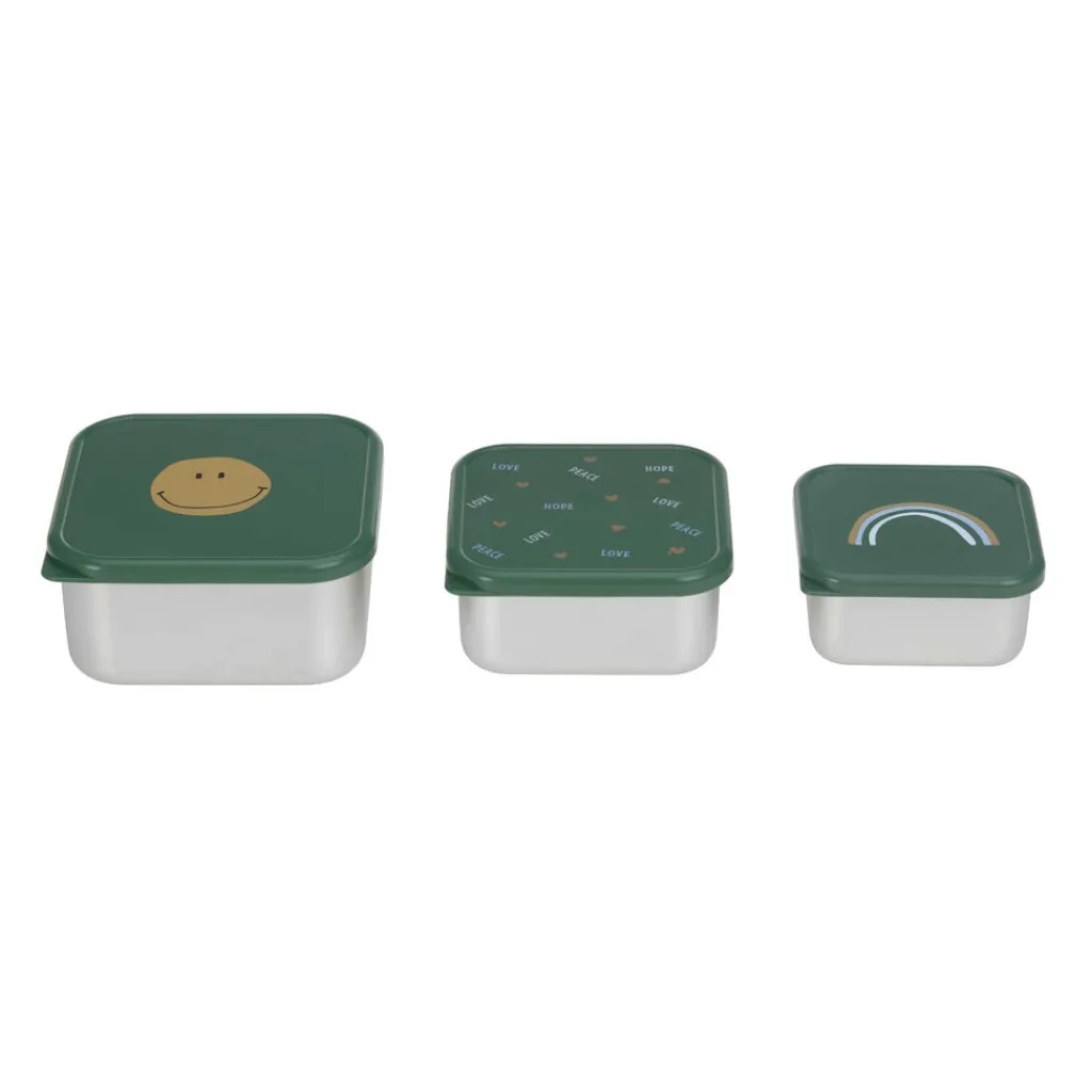 Lässig Snackdoosjes stainless steel - set van 3 - Happy Rascals - Smile Green - Best