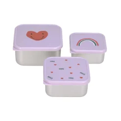 Lässig Snackdoosjes stainless steel - set van 3 - Happy Rascals - Heart Lavender - Sale