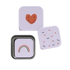 Lässig Snackdoosjes stainless steel - set van 3 - Happy Rascals - Heart Lavender - Sale