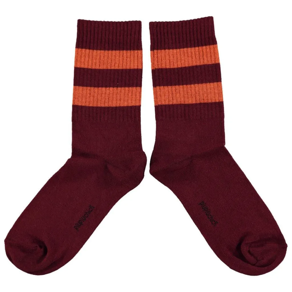 Piupiuchick Sokken - Bordeaux & Orange stripes - Clearance