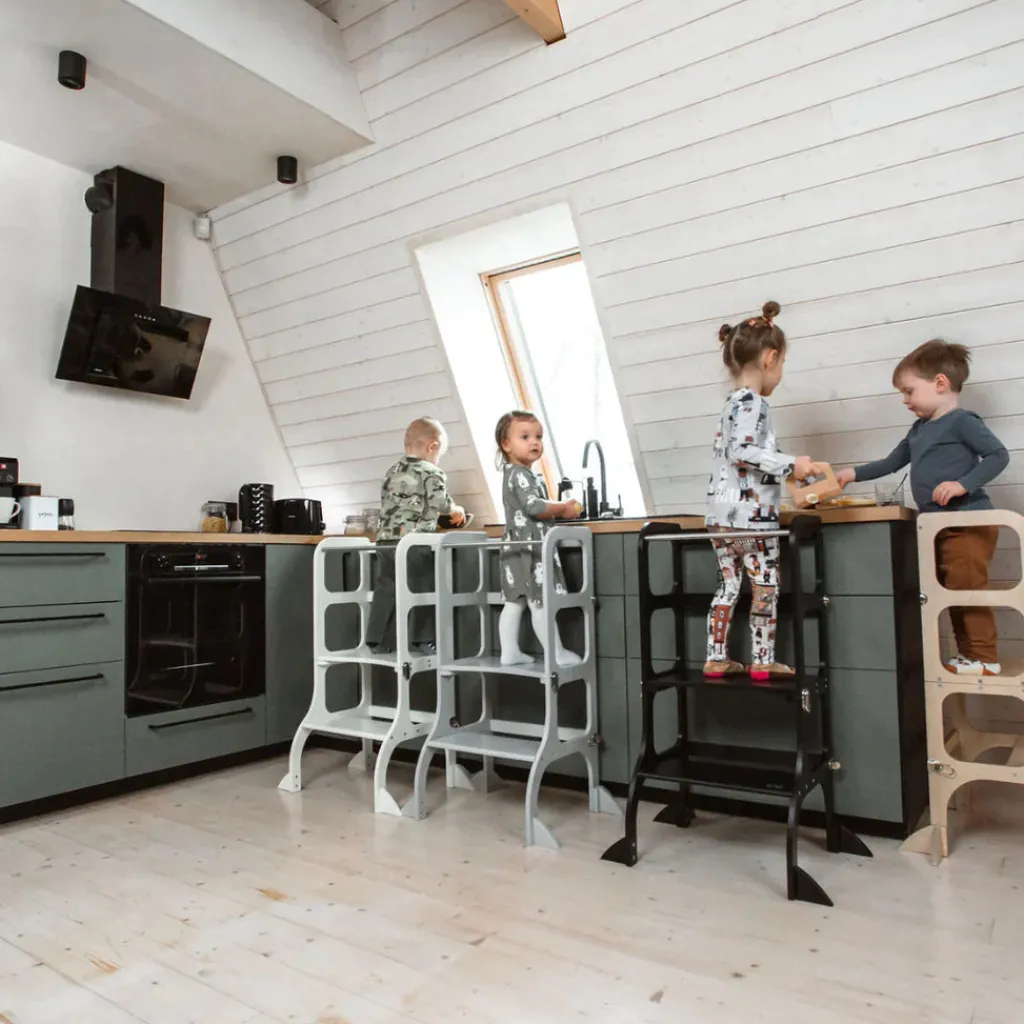 Ette Tete Steunpootjes voor houten leertoren - Zwart - Hot
