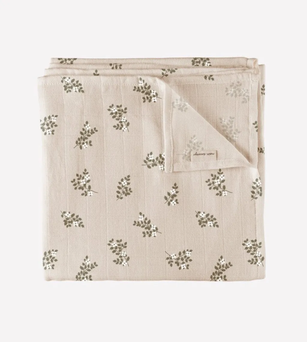 Main Sauvage Swaddle blanket muslin 110x110cm - Holly Flowers - New