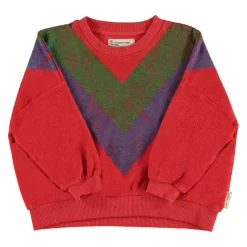 Piupiuchick Terry sweater - Rood met multikleur driehoekprint - Clearance