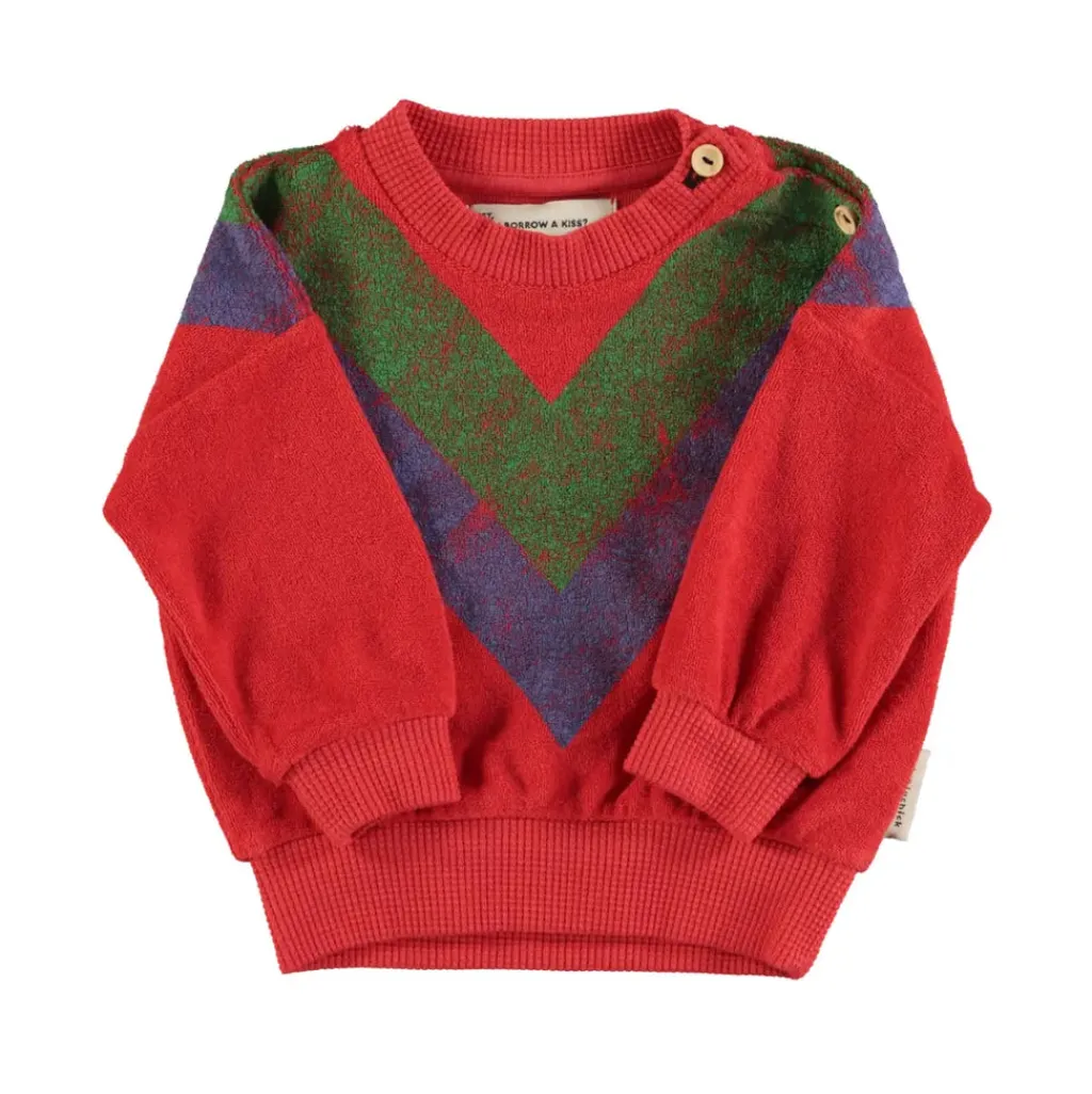 Piupiuchick Terry sweater - Rood met multikleur driehoekprint - Clearance