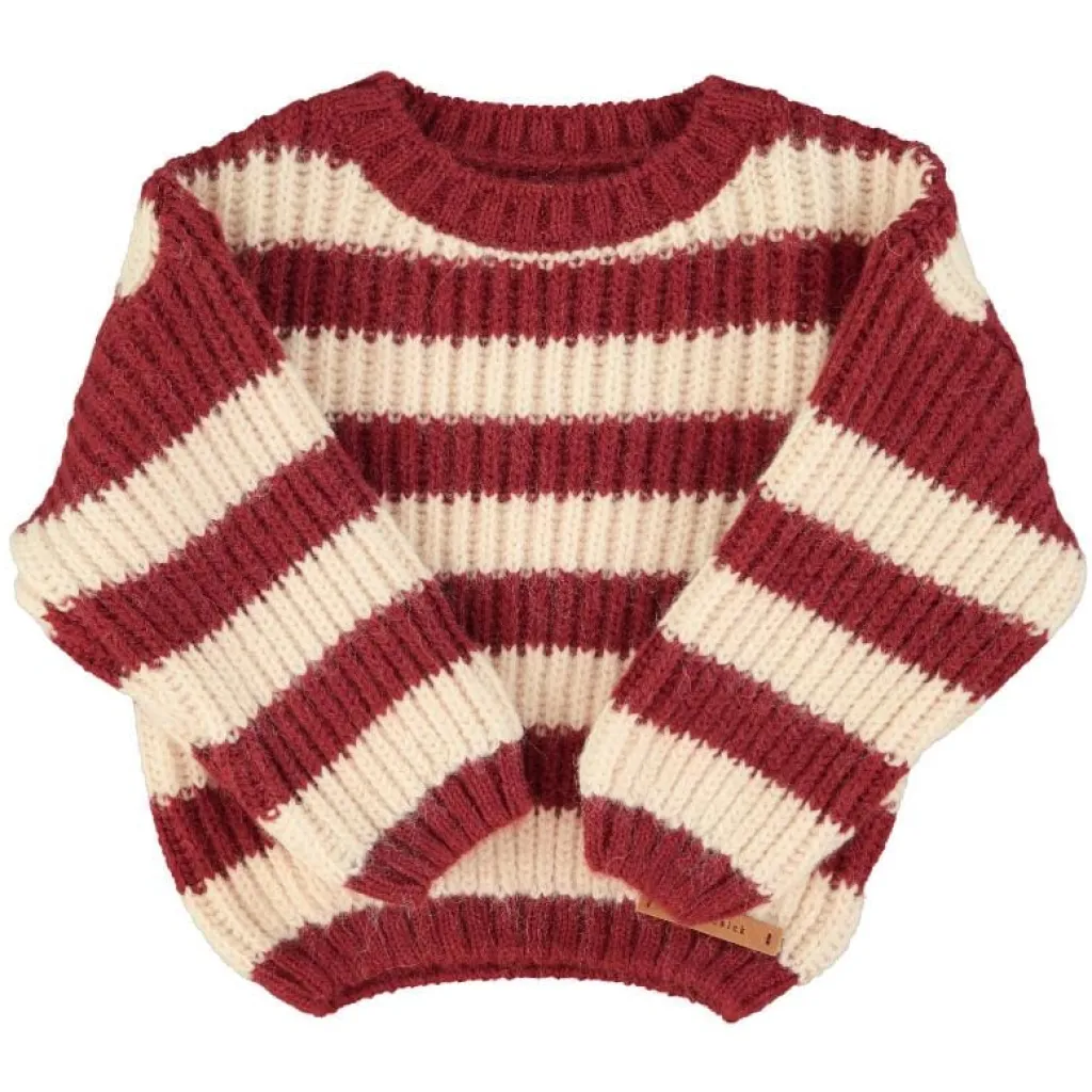 Piupiuchick Trui - Bordeaux & Light pink stripes - Online